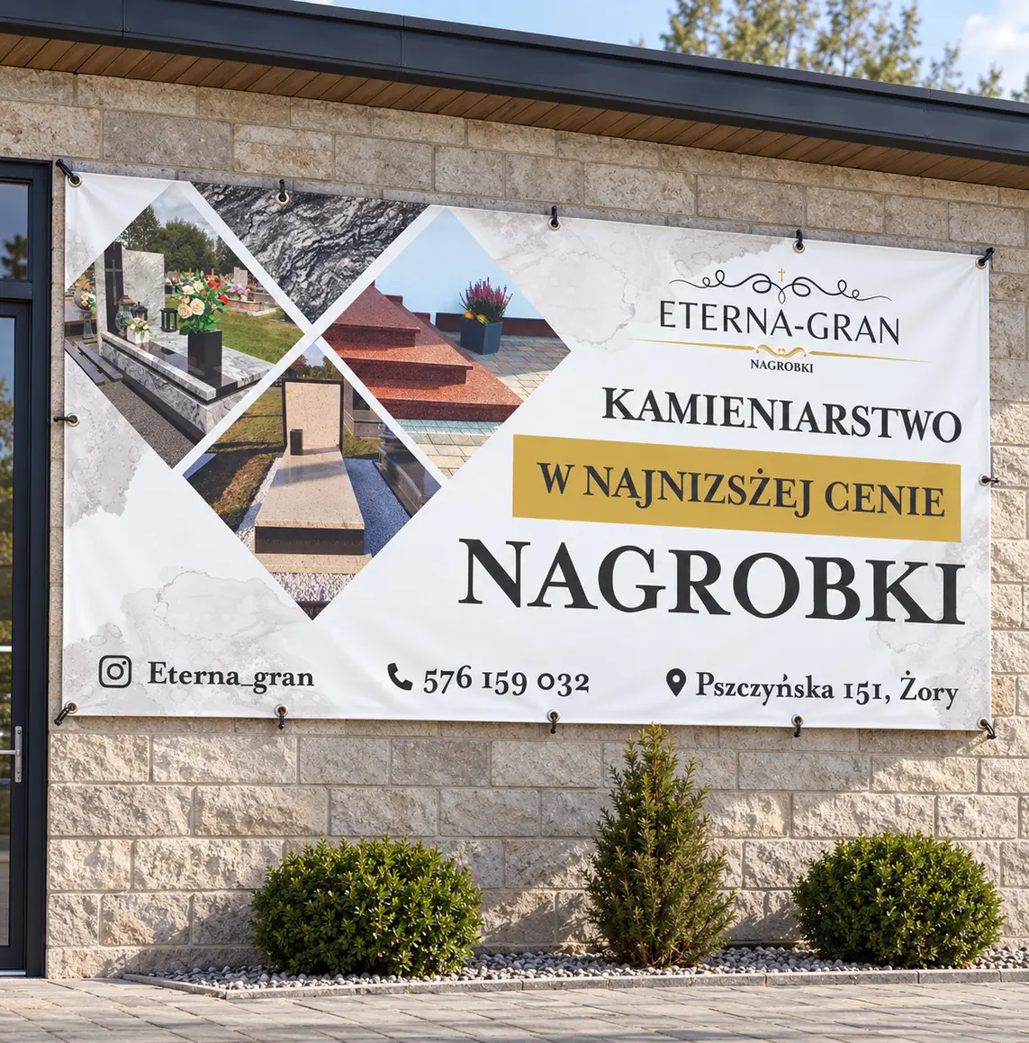 Projekt banera dla firmy kamieniarskiej — projekt graficzny