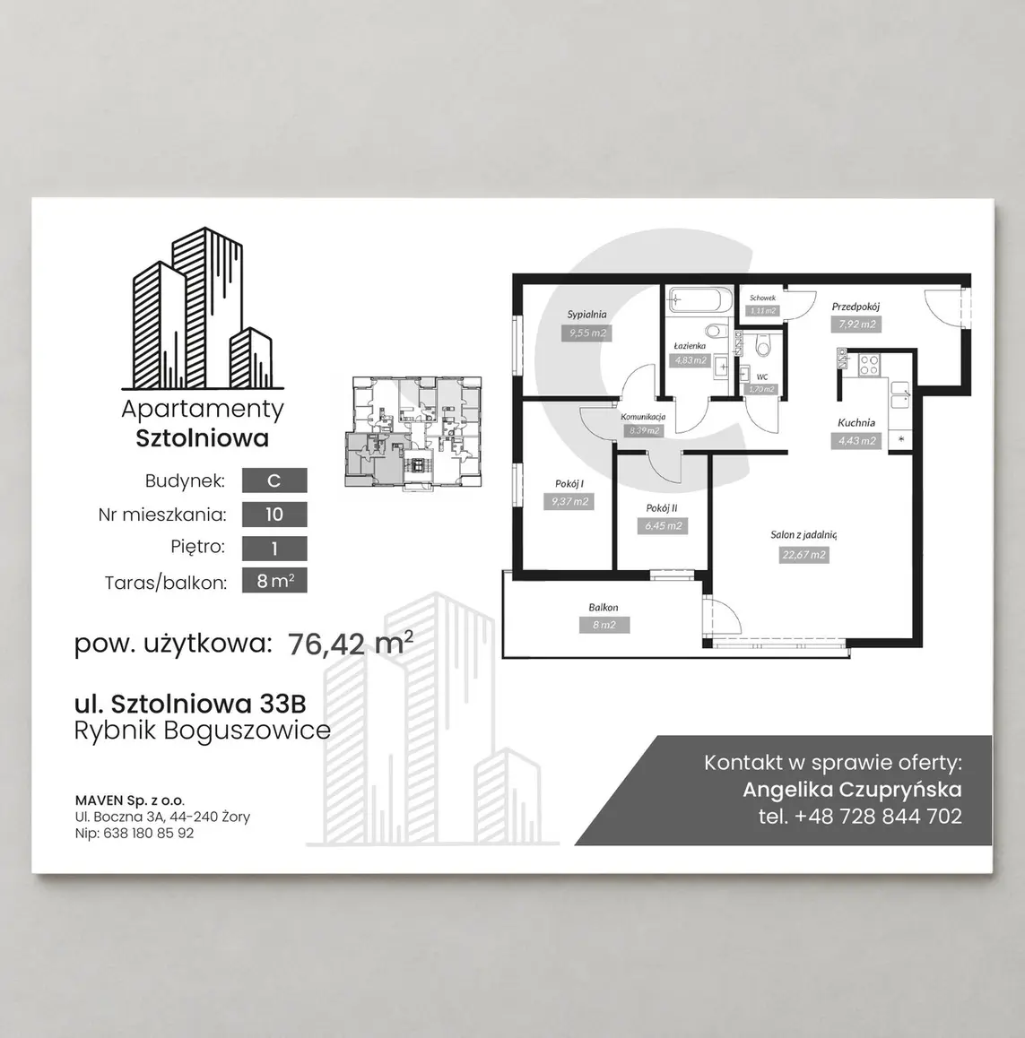 Pakiet kart mieszkań dla Apartamentów Sztolniowa — projekt graficzny
