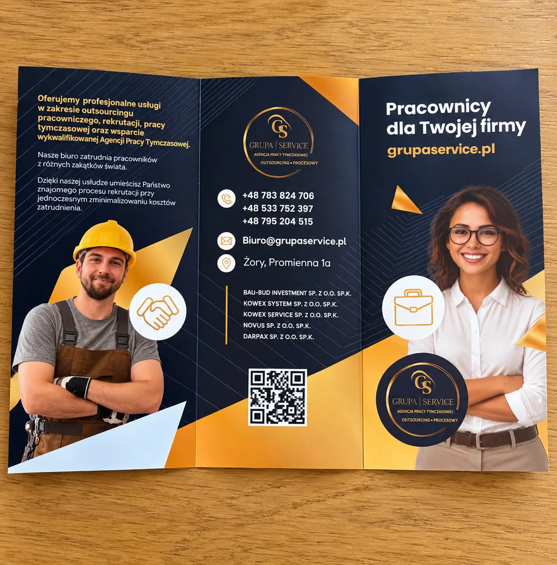 Wydruk ulotek Grupy Service — strona zewnętrzna — realizacja reklamy tradycyjnej