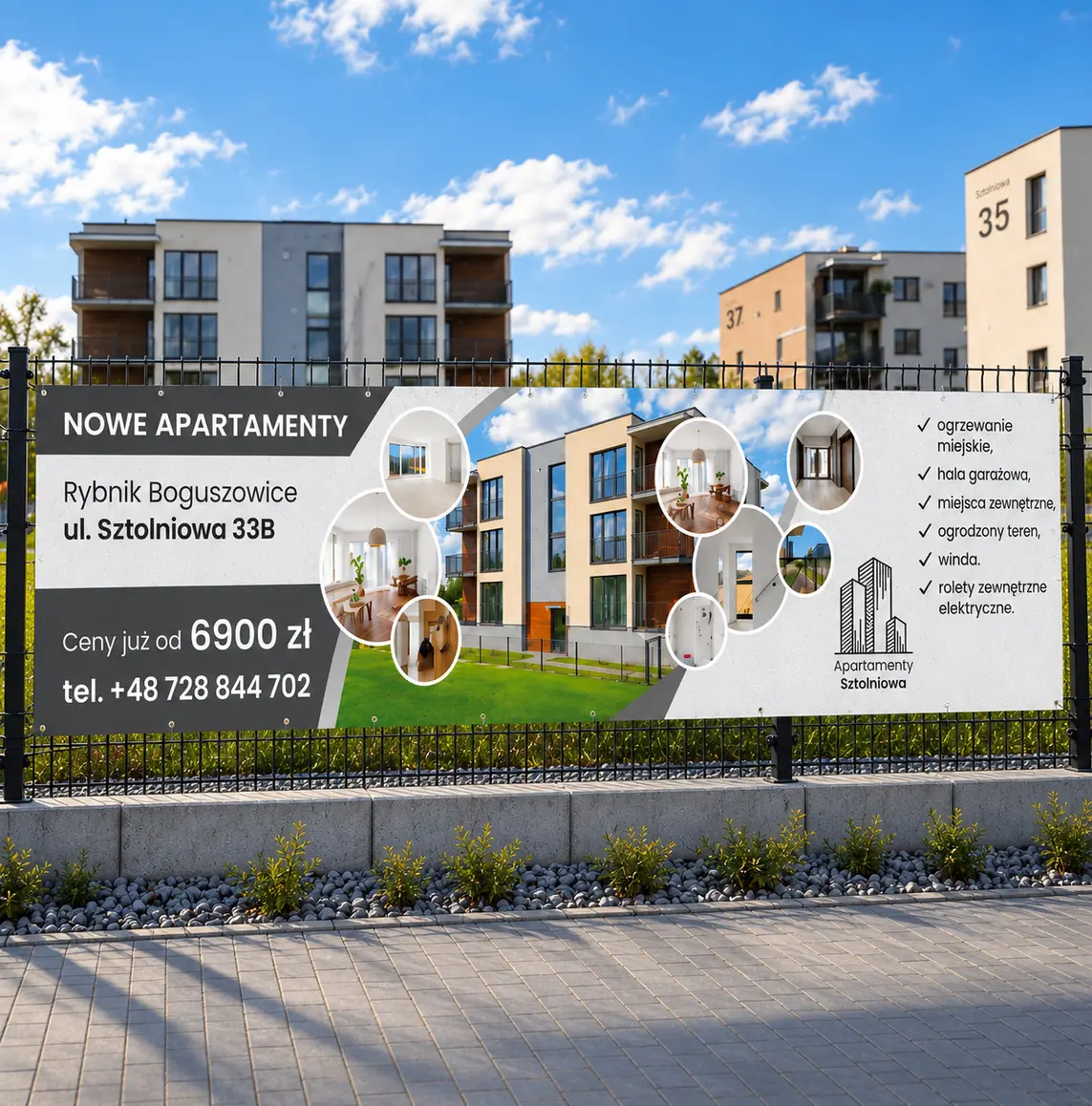 Wydruk banera dla dewelopera — realizacja reklamy tradycyjnej